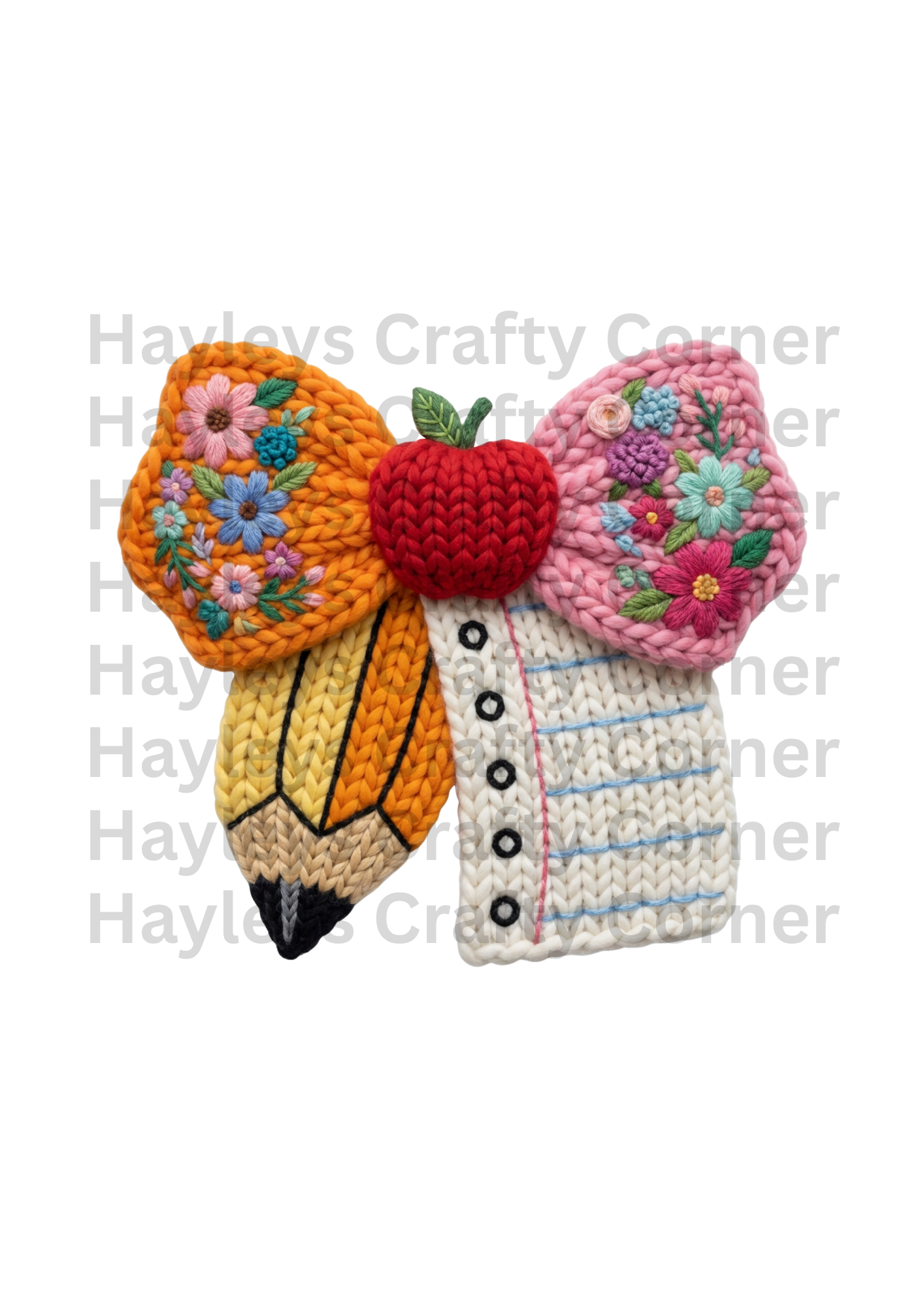 Floral Apple Pencil & Notebook – Handmade Knit Style Patch