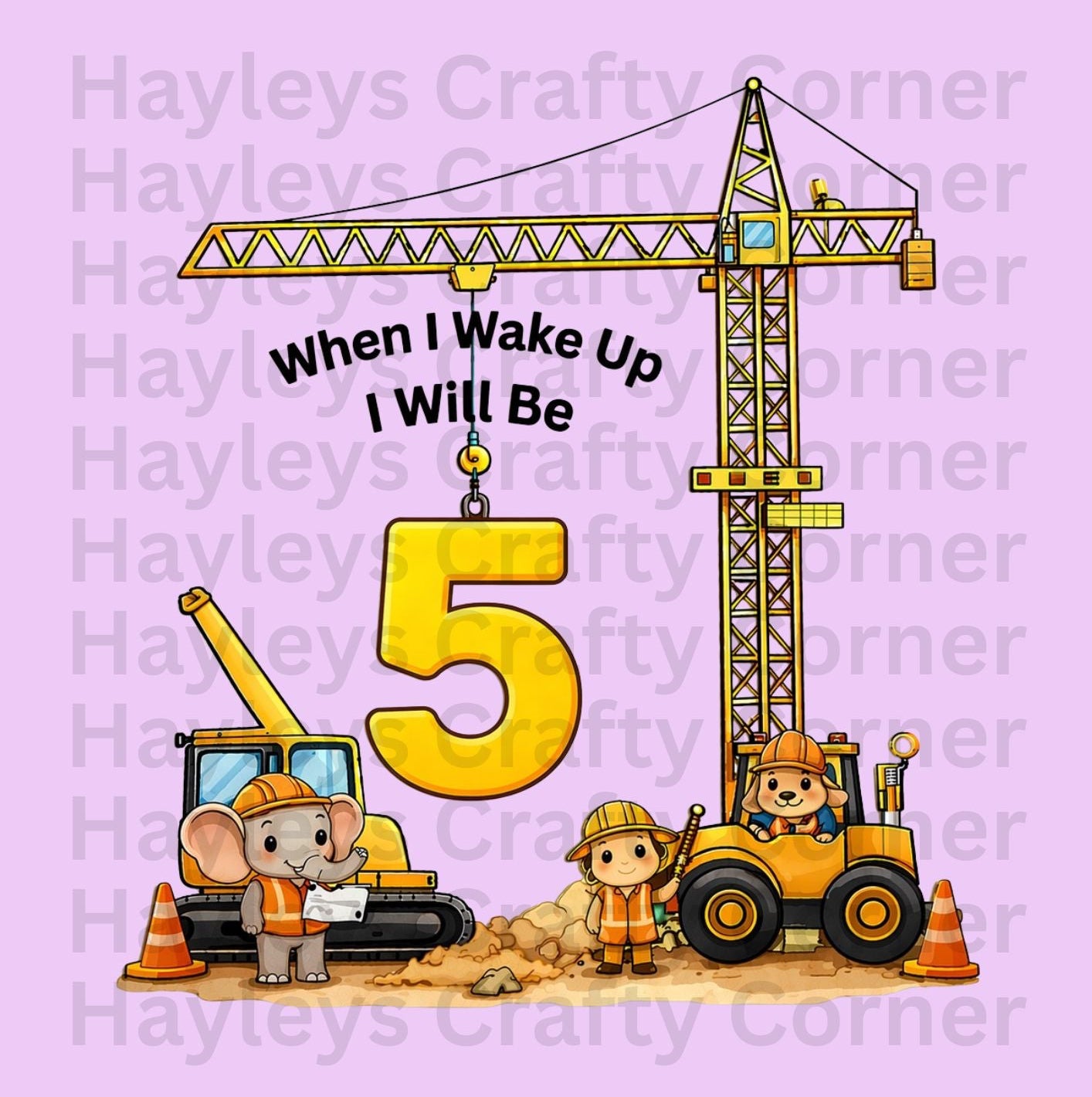 Construction Birthday Heat Transfers (Ages 1–5)