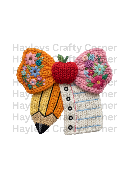 Floral Apple Pencil & Notebook – Handmade Knit Style Patch