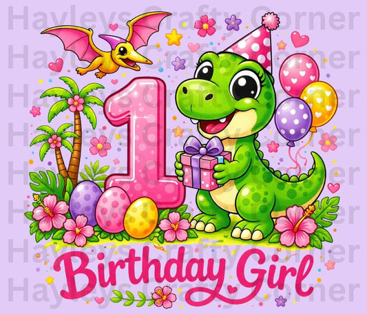 Pink Dinosaur Birthday Girl  – Custom Number (1–5)