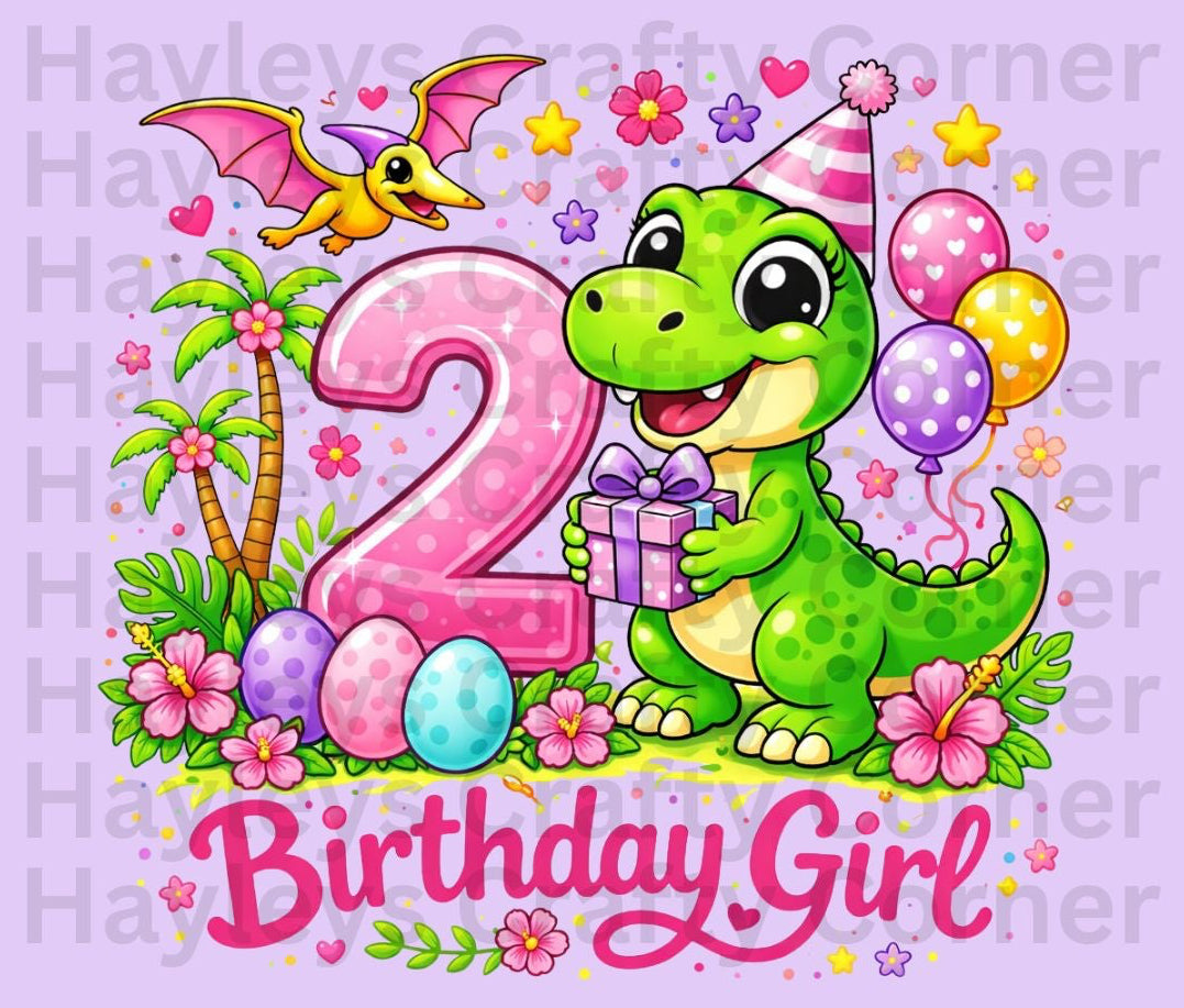 Pink Dinosaur Birthday Girl  – Custom Number (1–5)