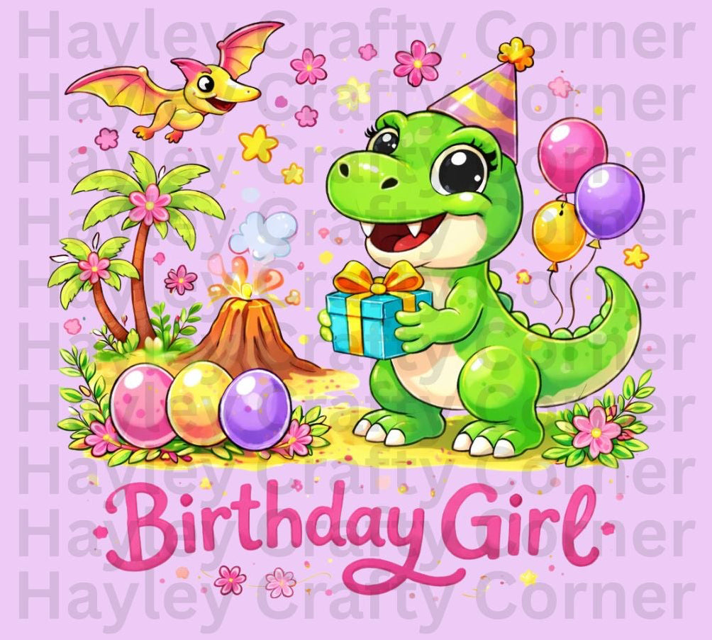 Dinosaur Birthday Girl – Cute Pink or Green Dino