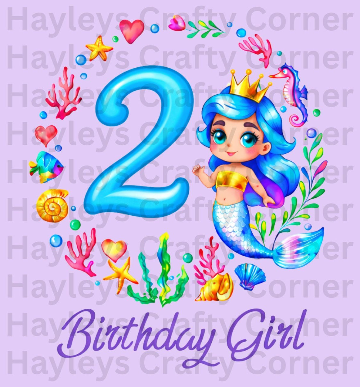 Mermaid Birthday Girl –Under the Sea Theme Personalised Number Design (1–5)