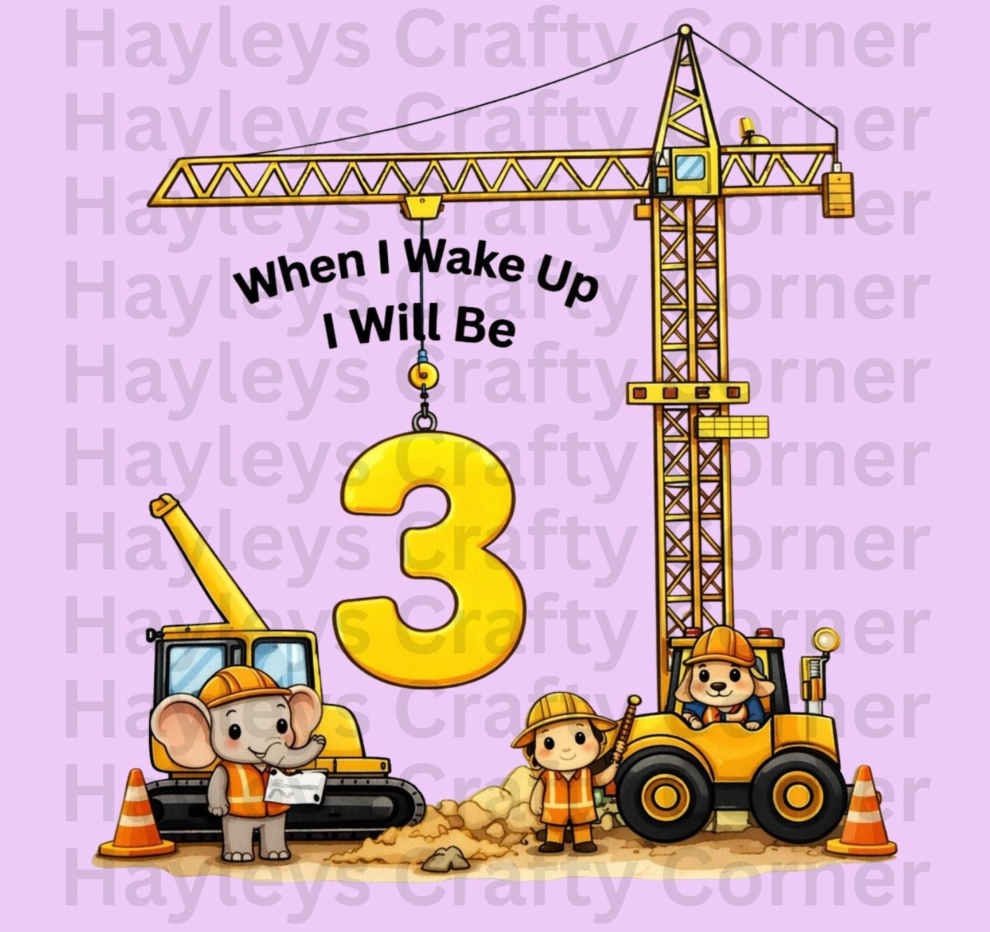 Construction Birthday Heat Transfers (Ages 1–5)