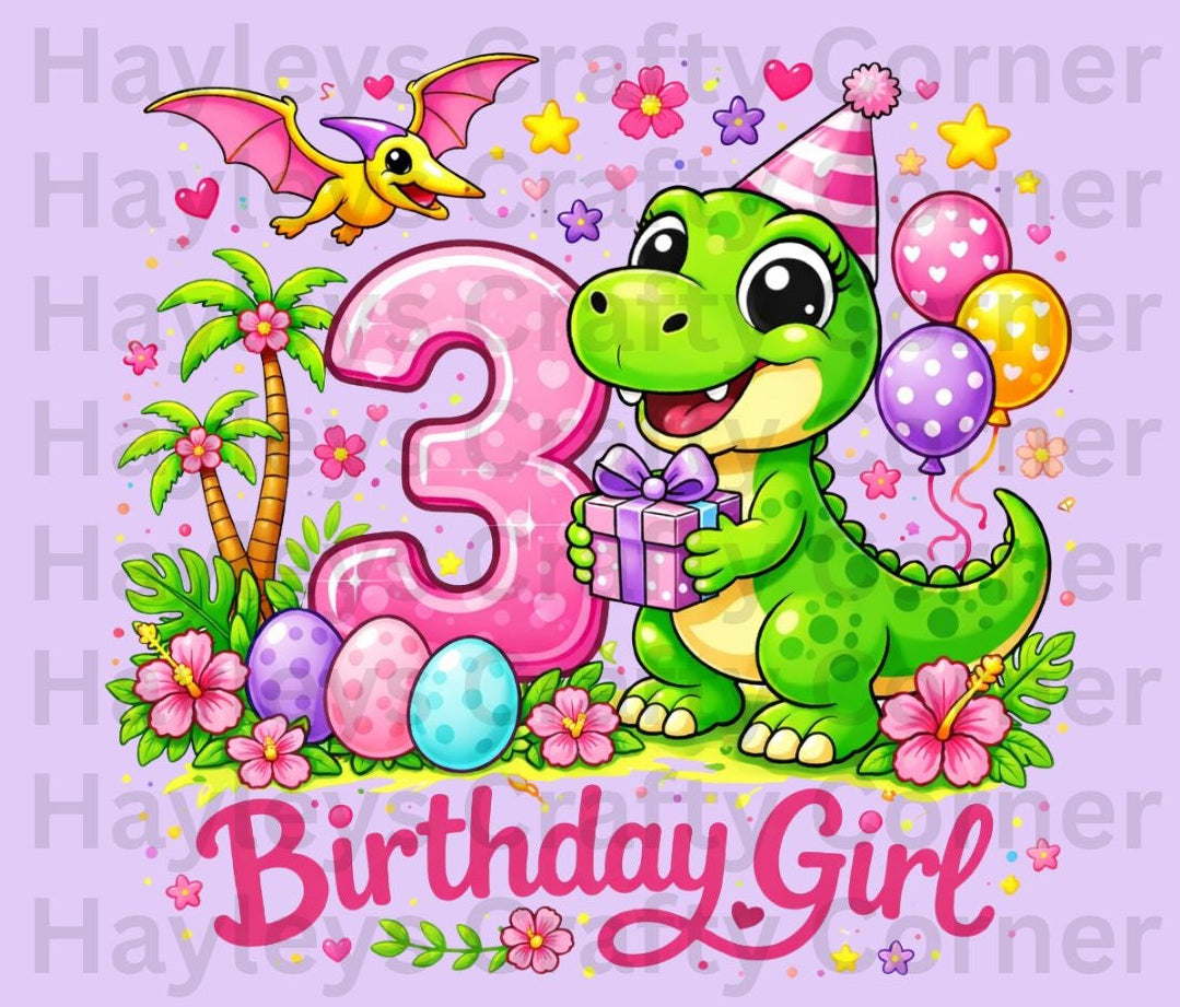 Pink Dinosaur Birthday Girl  – Custom Number (1–5)