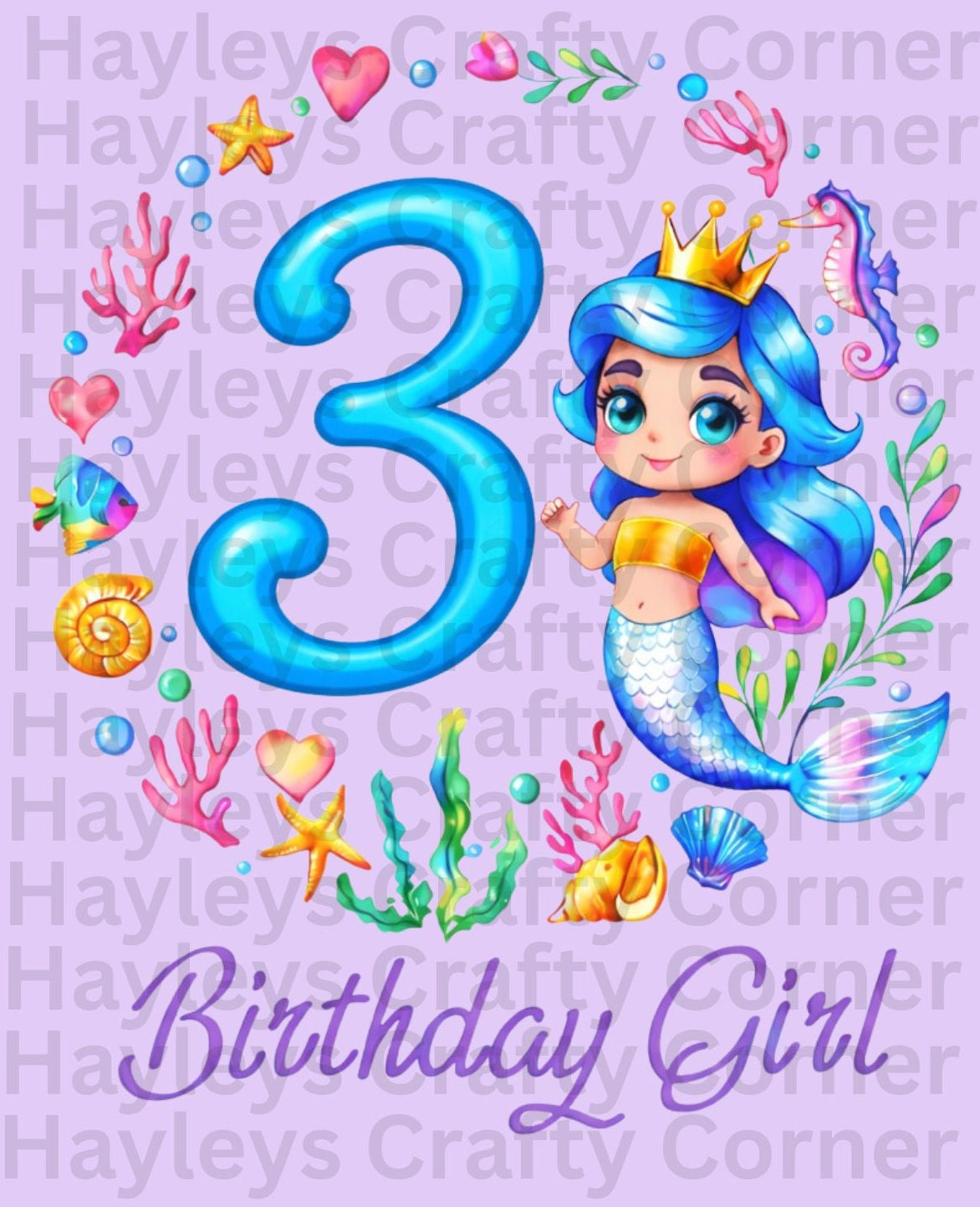 Mermaid Birthday Girl –Under the Sea Theme Personalised Number Design (1–5)