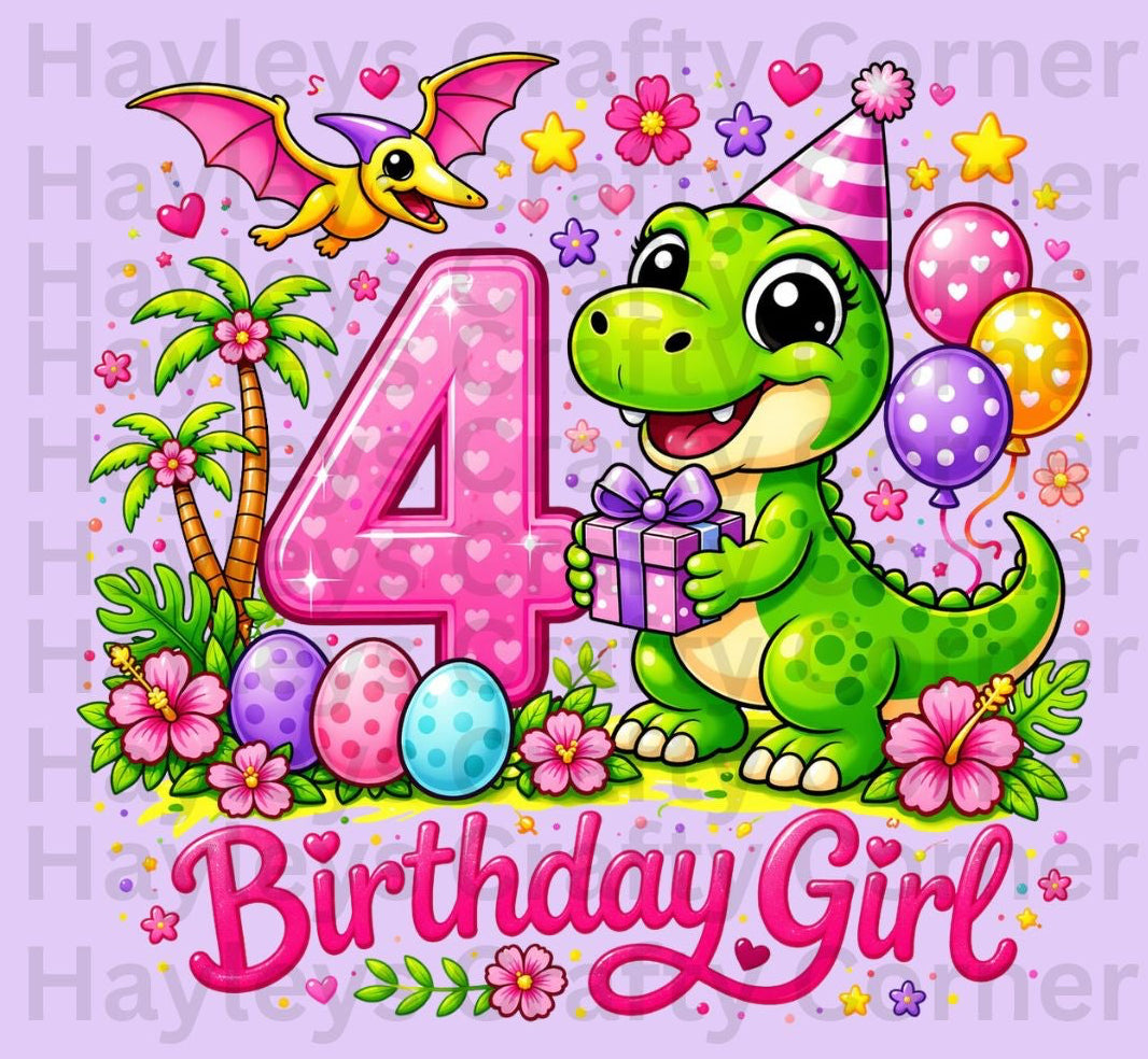 Pink Dinosaur Birthday Girl  – Custom Number (1–5)