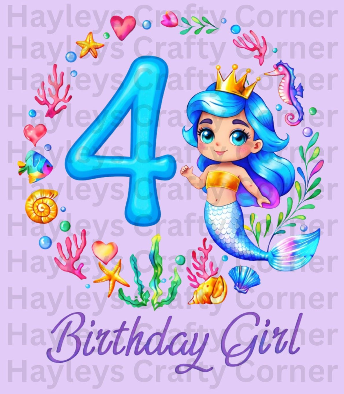 Mermaid Birthday Girl –Under the Sea Theme Personalised Number Design (1–5)