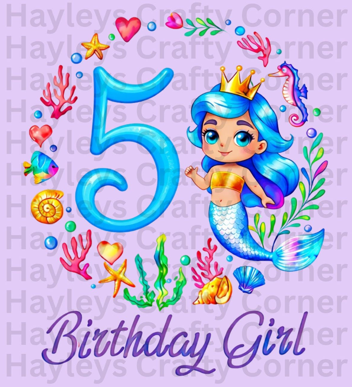 Mermaid Birthday Girl –Under the Sea Theme Personalised Number Design (1–5)