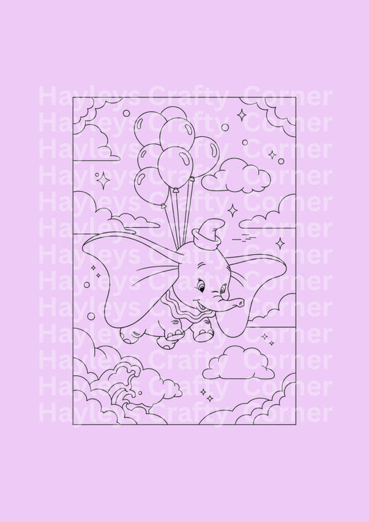 Flying Dumbo Colouring Heat Transfer