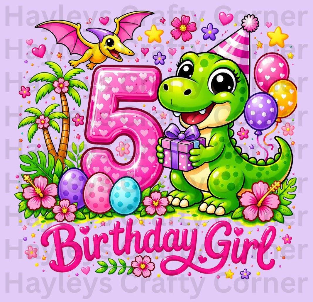 Pink Dinosaur Birthday Girl  – Custom Number (1–5)