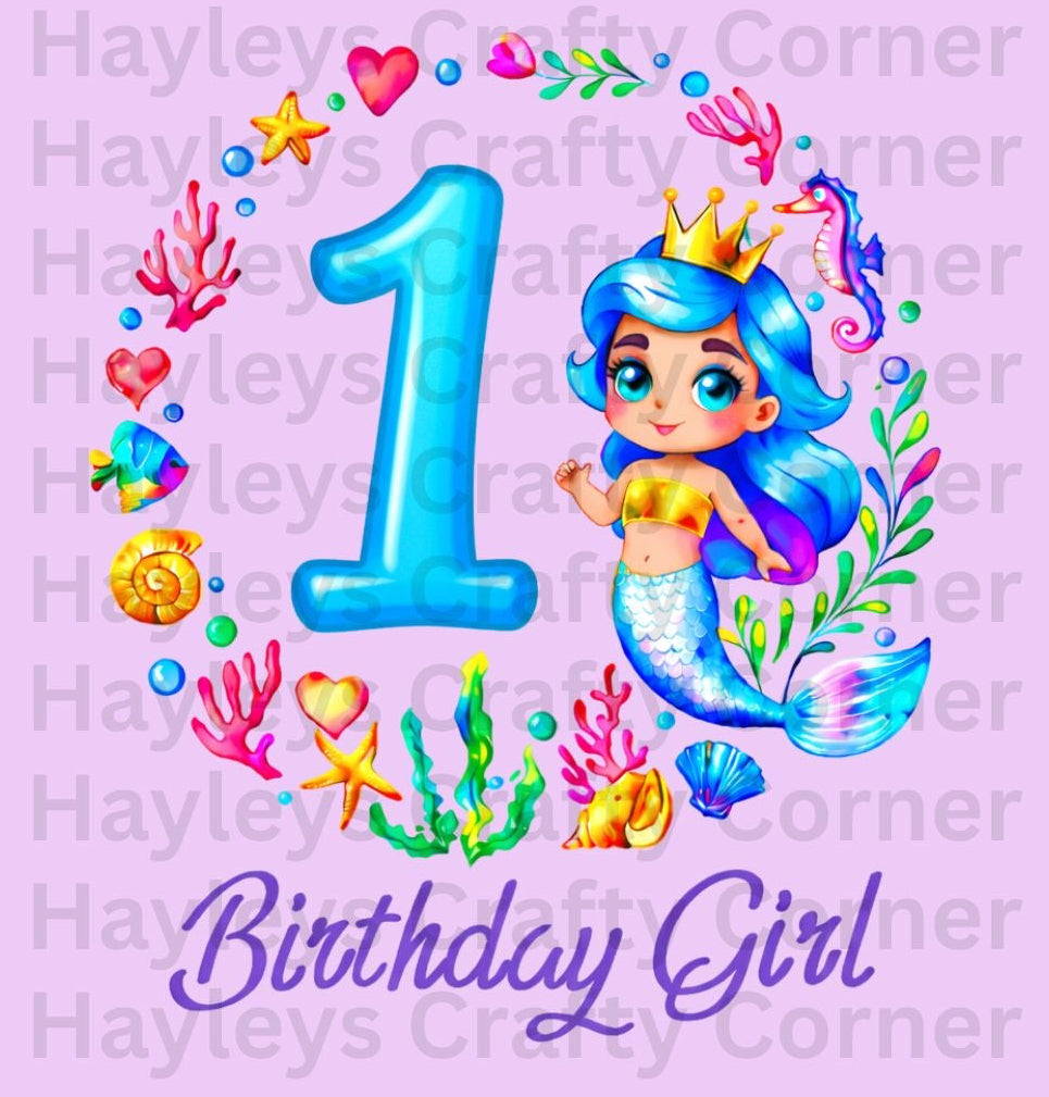 Mermaid Birthday Girl –Under the Sea Theme Personalised Number Design (1–5)