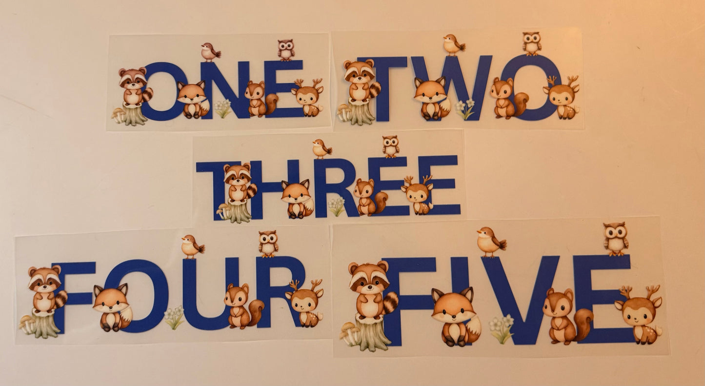 One Two Three Four Five Woodland Birthday Heat Transfer