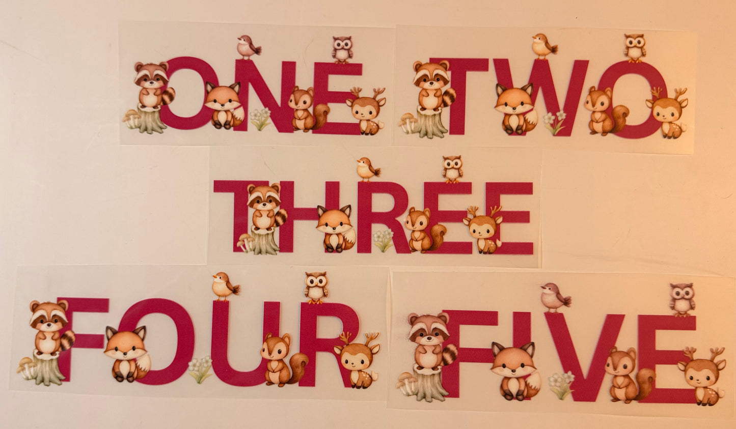 One Two Three Four Five Woodland Birthday Heat Transfer