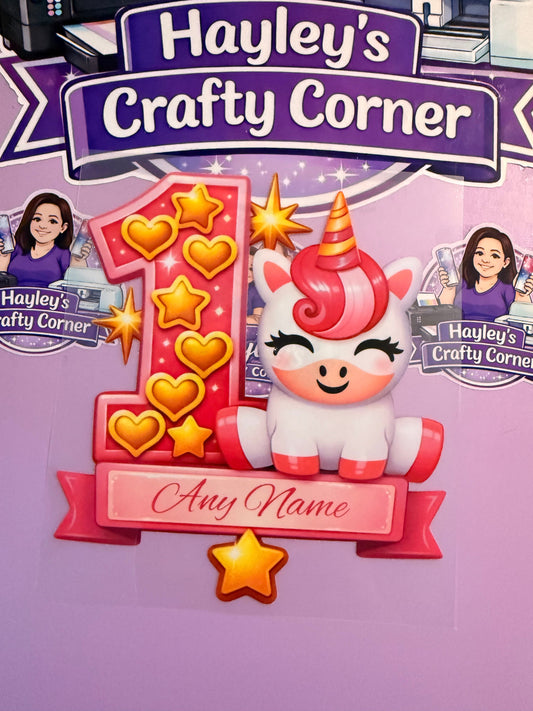 Personalised Unicorn Birthday Heat Transfer (Ages 1–5)