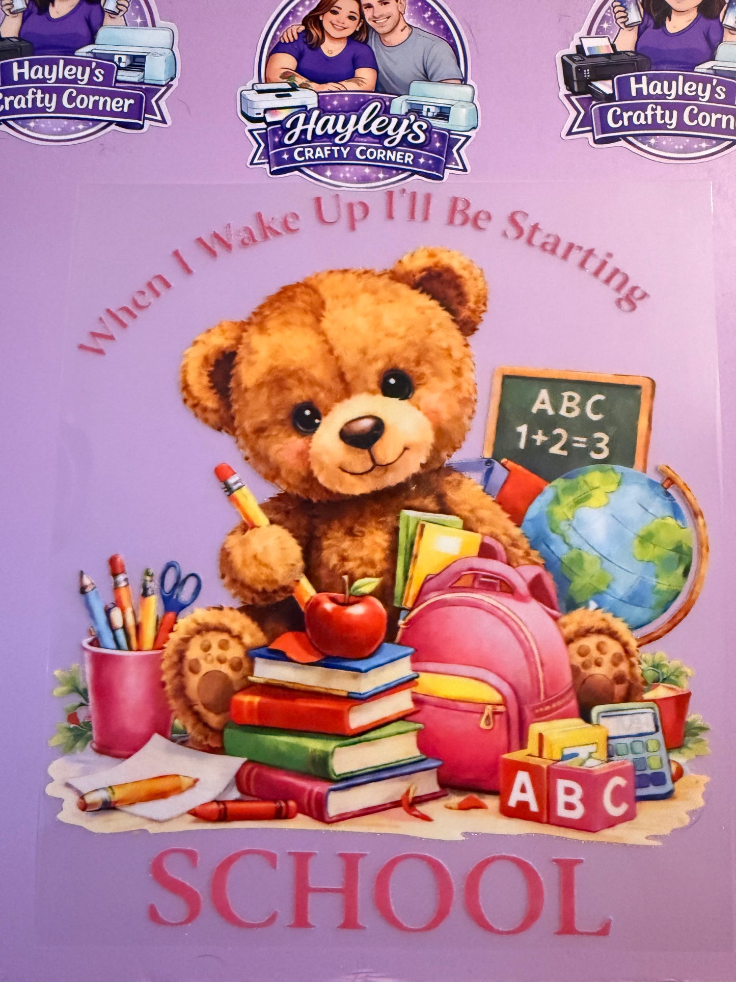 Starting School Teddy Bear Heat Transfer