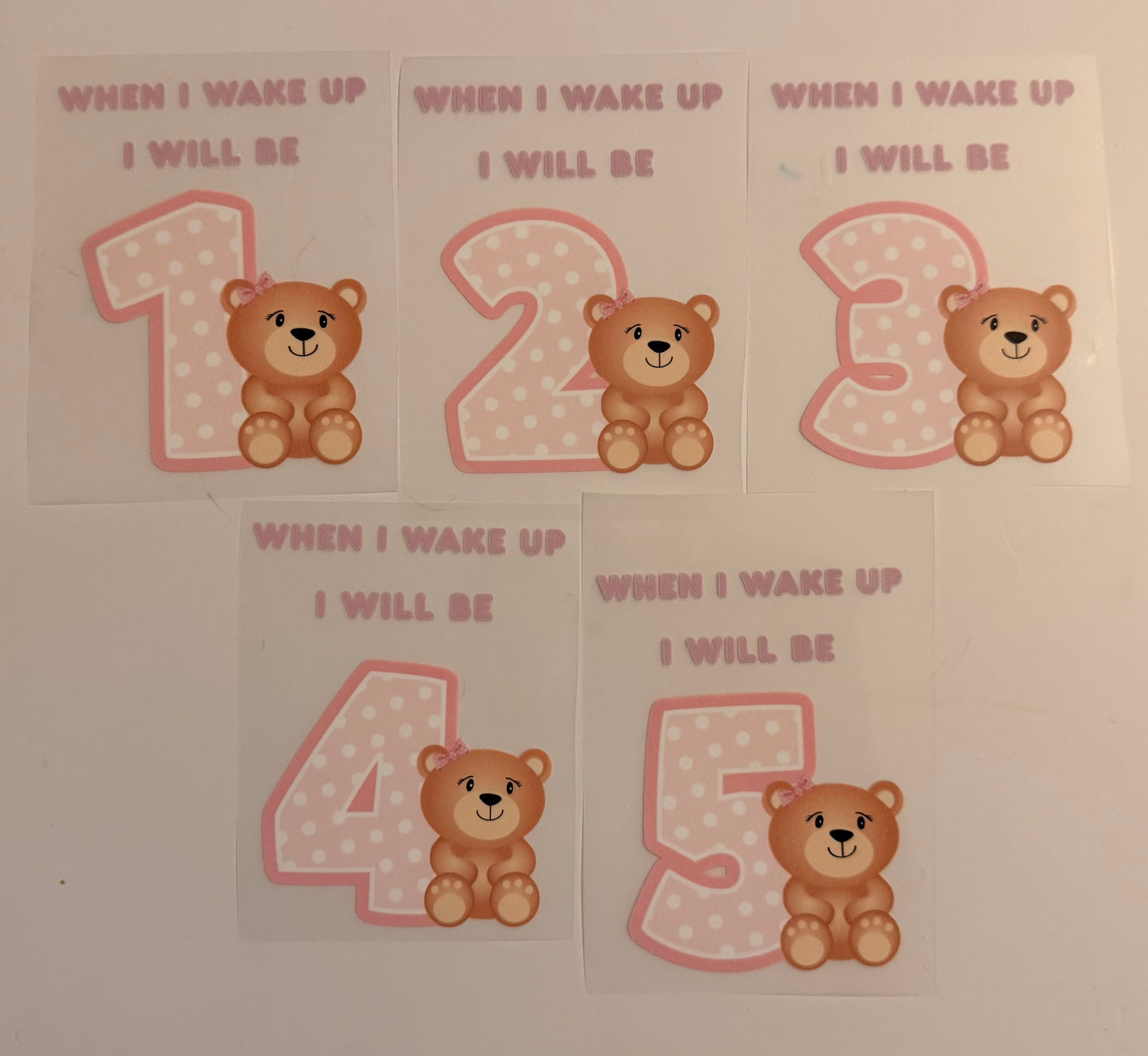 Pink Teddy Bear Birthday Heat Transfers (Ages 1–5)