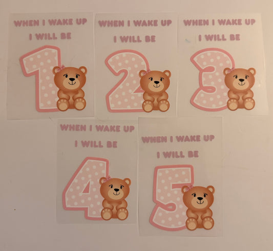 Pink Teddy Bear Birthday Heat Transfers (Ages 1–5)
