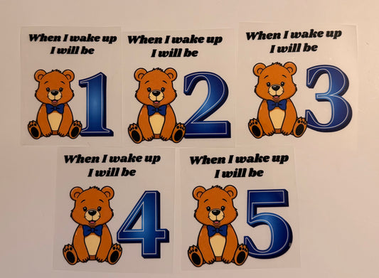 Blue Teddy Bear Birthday Heat Transfers (Ages 1–5)