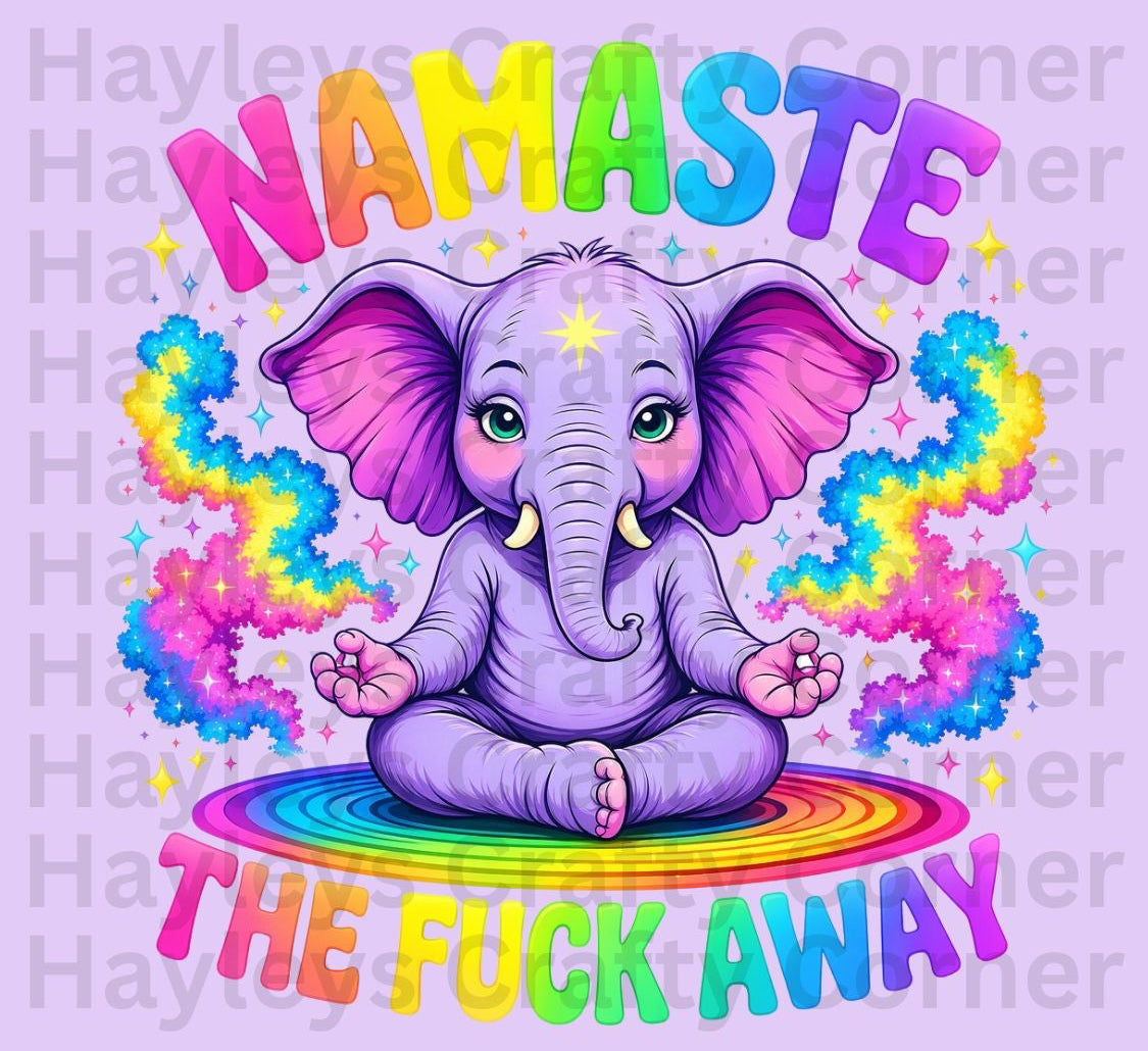 Namaste The F*ck Away Heat Transfer – Funny Yoga Elephant