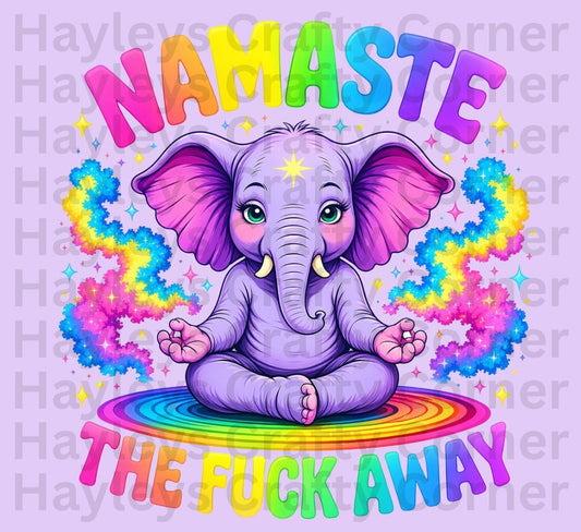 Namaste The F*ck Away Heat Transfer – Funny Yoga Elephant