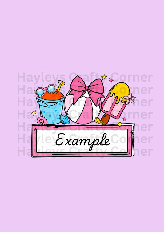 Personalised Pink Beach Kids Heat Transfer