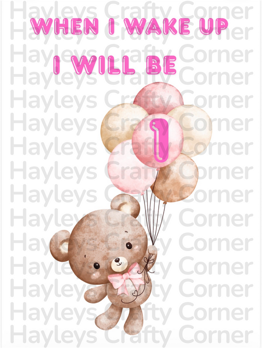 🎈 Digital Birthday Design – Pink Teddy (Ages 1–6) 🎈