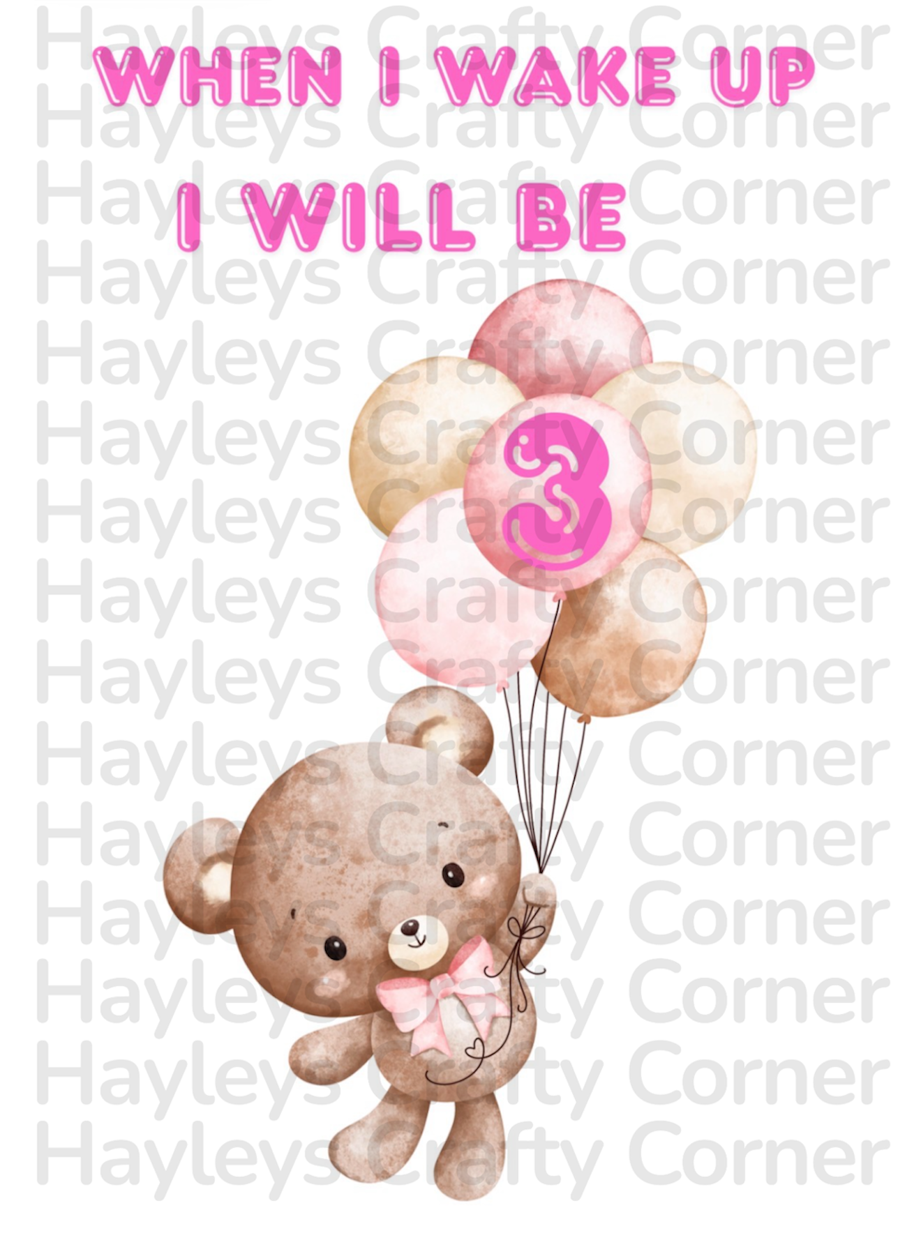 🎈 Digital Birthday Design – Pink Teddy (Ages 1–6) 🎈